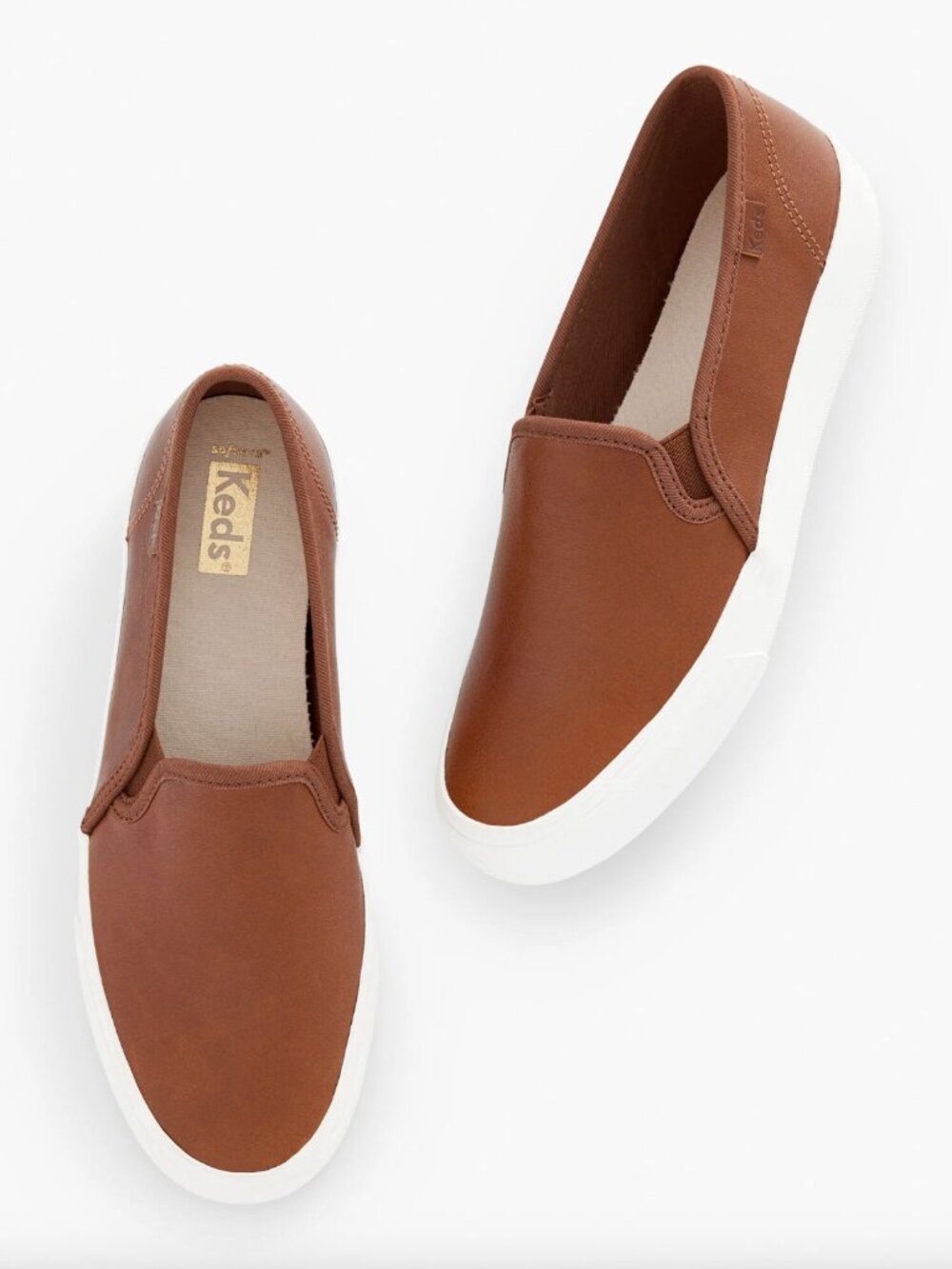 Keds® Double Decker Leather Slip-On Sneakers in Cognac